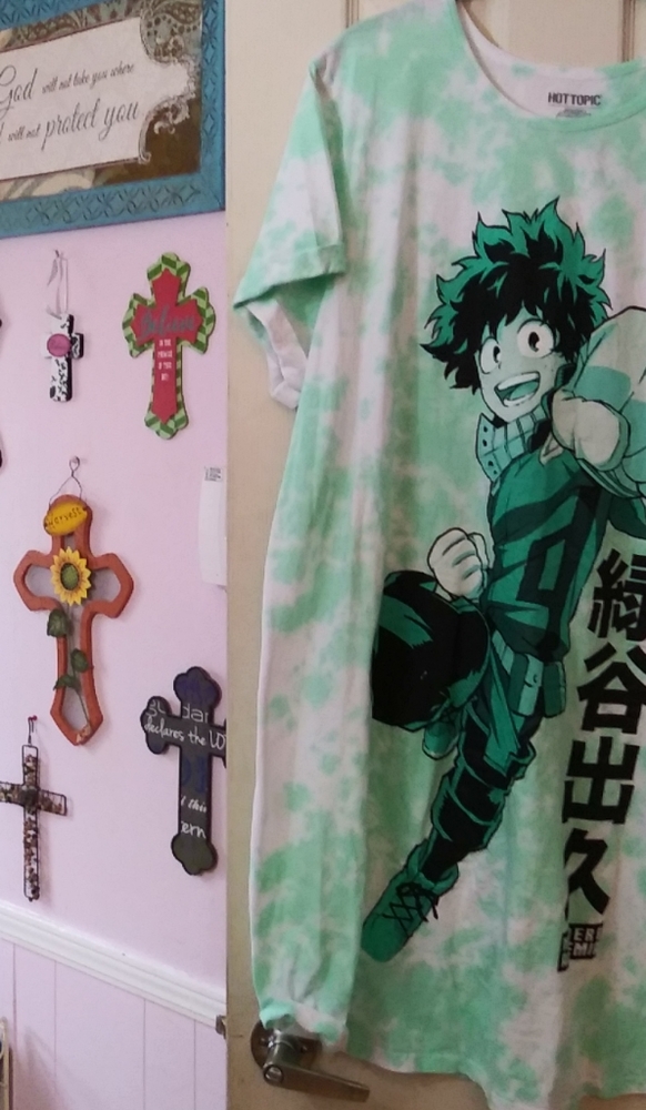 Hot topic tshirt dress Above knee white  green tie dye My Hero Academia XL